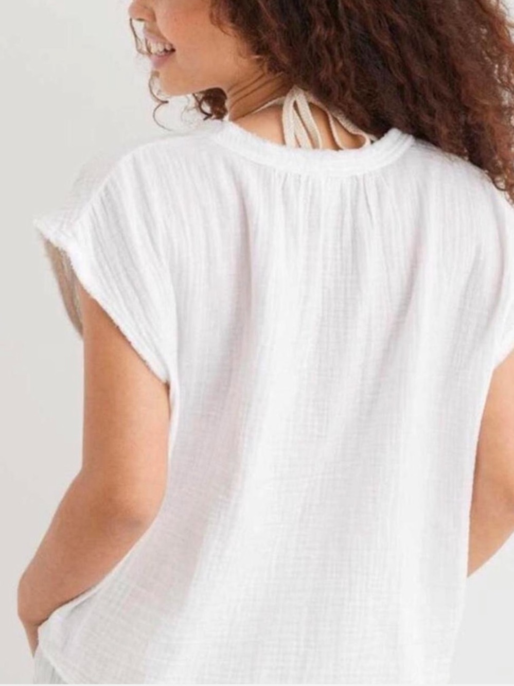 Aerie XS Pool to Party 100% Cotton Gauze Textured White Crop Top Oversized Shirt - Picture 2 of 12